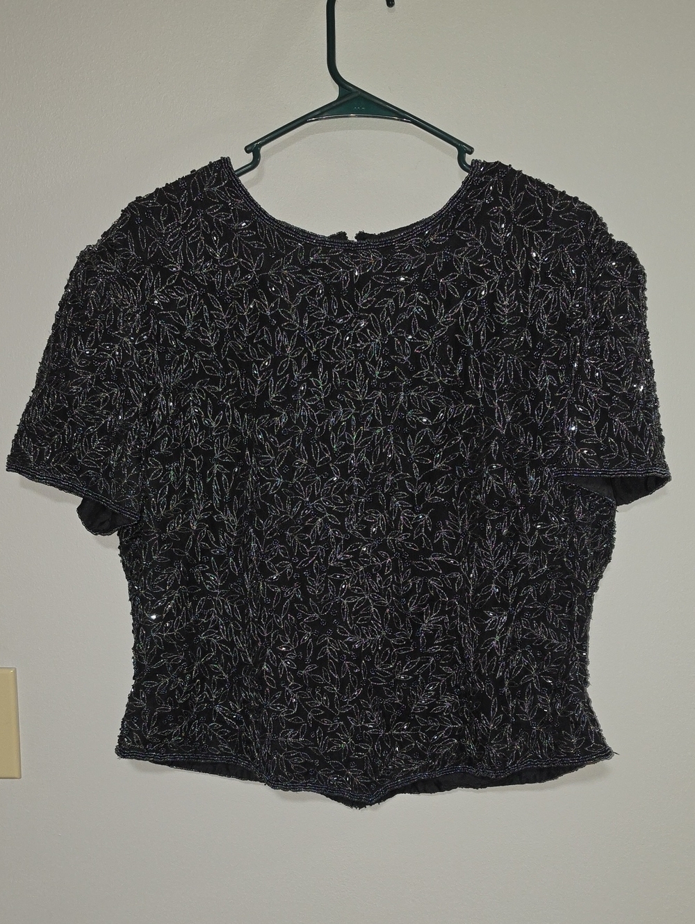 Adrianna Papell Black Beaded Short Sleeve Top